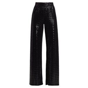 NWT Alice + Olivia Elba in Black Sequined Lightweight Wide-Leg Pants M